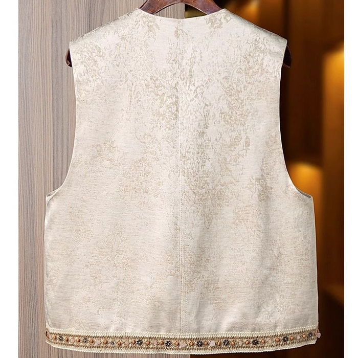 91家纺网 家纺一手货源 找家纺 洛兰沙家居馆【只代发】【只代发】 2025新款复古织锦缎细纱棉麻拼接马甲背心刺绣中式盘扣上衣 40