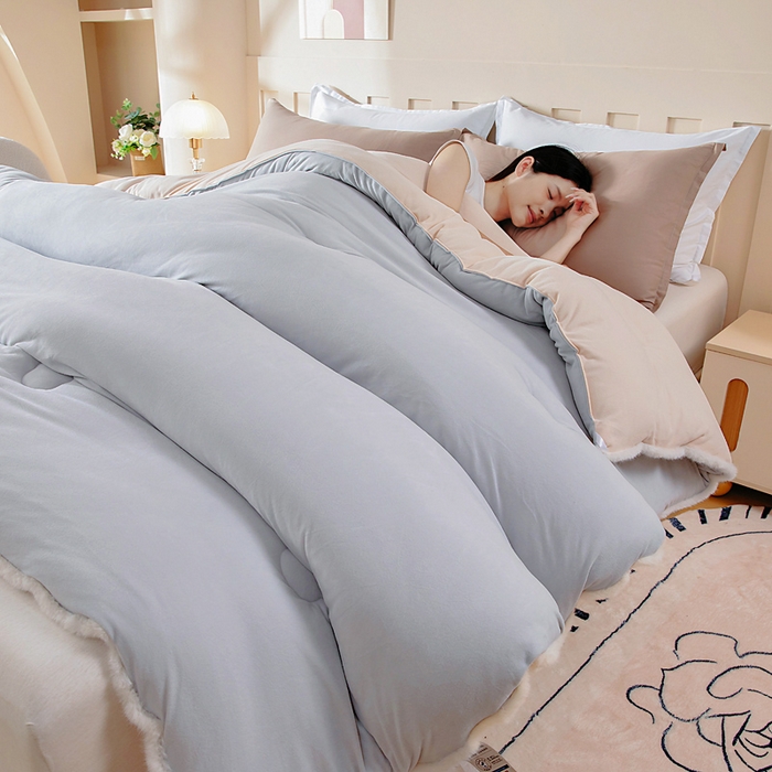 91家纺网 家纺一手货源 找家纺 亿莱鑫 2025新款A类超柔火山绒春秋被被子被芯冬被 优雅灰