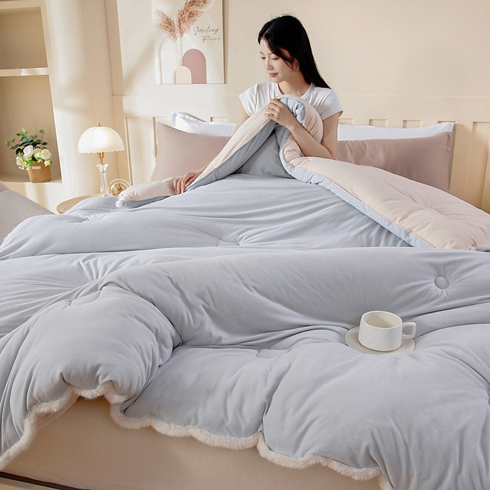 91家纺网 家纺一手货源 找家纺 亿莱鑫 2025新款A类超柔火山绒春秋被被子被芯冬被 优雅灰