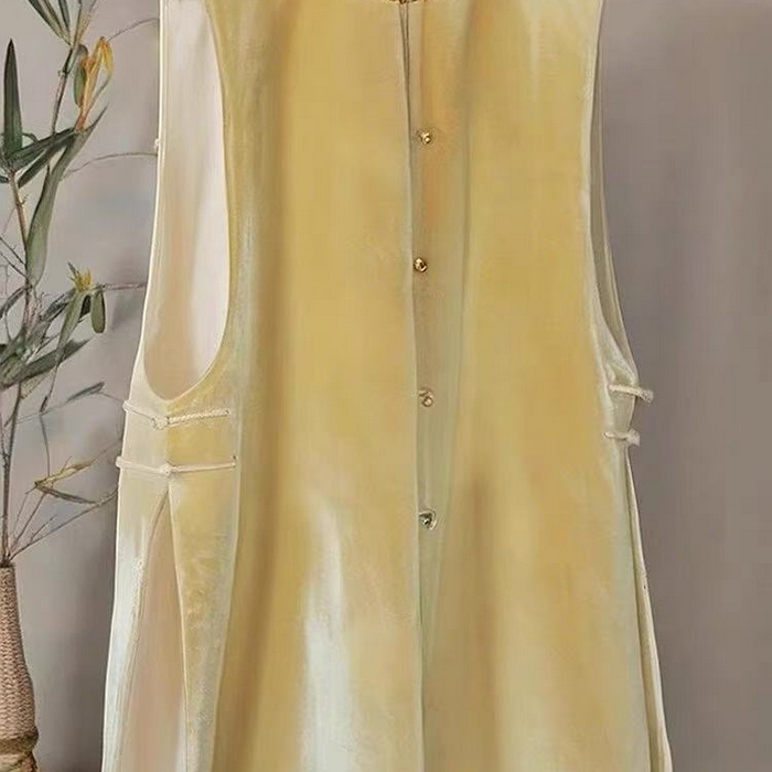 91家纺网 家纺一手货源 找家纺 洛兰沙家居馆【只代发】【只代发】 2025新款复古织锦缎细纱棉麻拼接马甲背心刺绣中式盘扣上衣 41