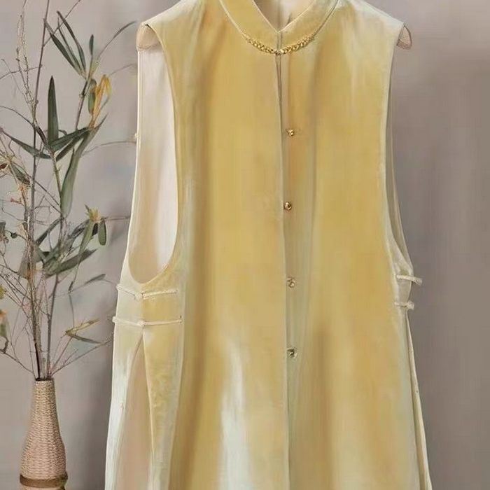 91家纺网 家纺一手货源 找家纺 洛兰沙家居馆【只代发】【只代发】 2025新款复古织锦缎细纱棉麻拼接马甲背心刺绣中式盘扣上衣 41