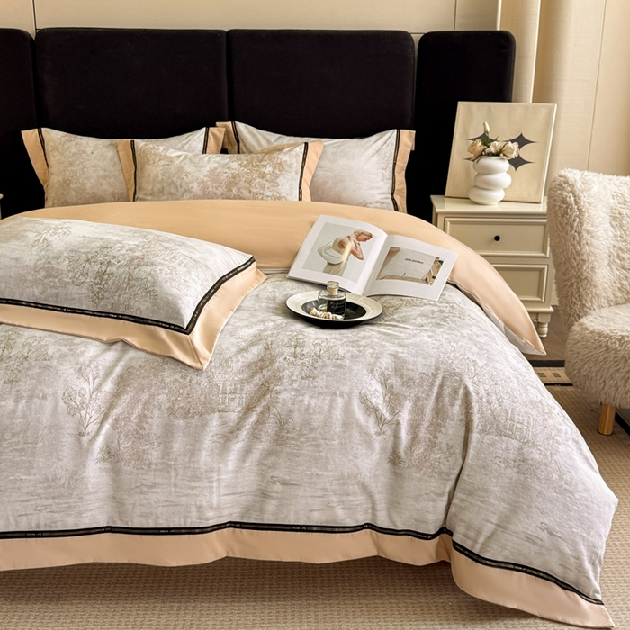 91家纺网 家纺一手货源 找家纺 博纳家纺 2025新款亲肤舒适全棉纯棉磨毛撞色四件套-千山暮雪【控价劵后258（严格按控价来）】 水木明瑟