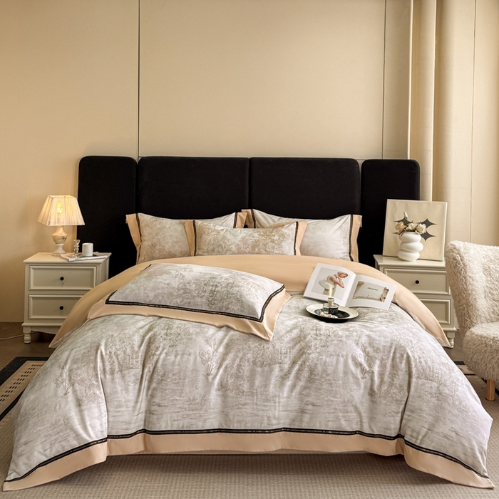 91家纺网 家纺一手货源 找家纺 博纳家纺 2025新款亲肤舒适全棉纯棉磨毛撞色四件套-千山暮雪【控价劵后258（严格按控价来）】 水木明瑟