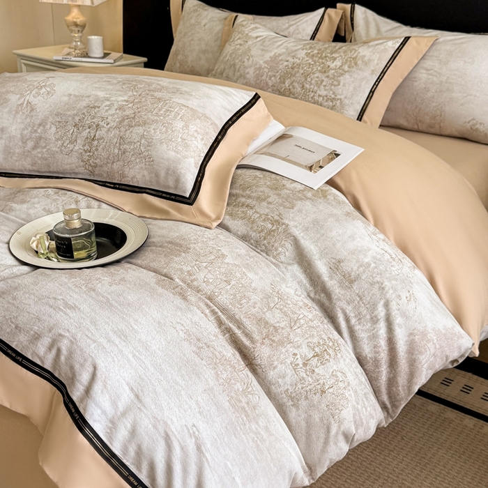 91家纺网 家纺一手货源 找家纺 博纳家纺 2025新款亲肤舒适全棉纯棉磨毛撞色四件套-千山暮雪【控价劵后258（严格按控价来）】 水木明瑟