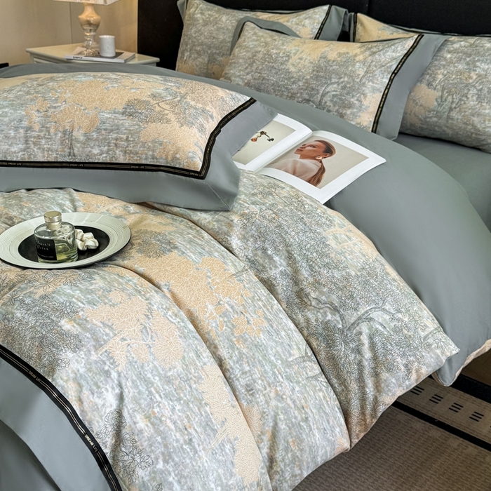 91家纺网 家纺一手货源 找家纺 博纳家纺 2025新款亲肤舒适全棉纯棉磨毛撞色四件套-千山暮雪【控价劵后258（严格按控价来）】 童话森林