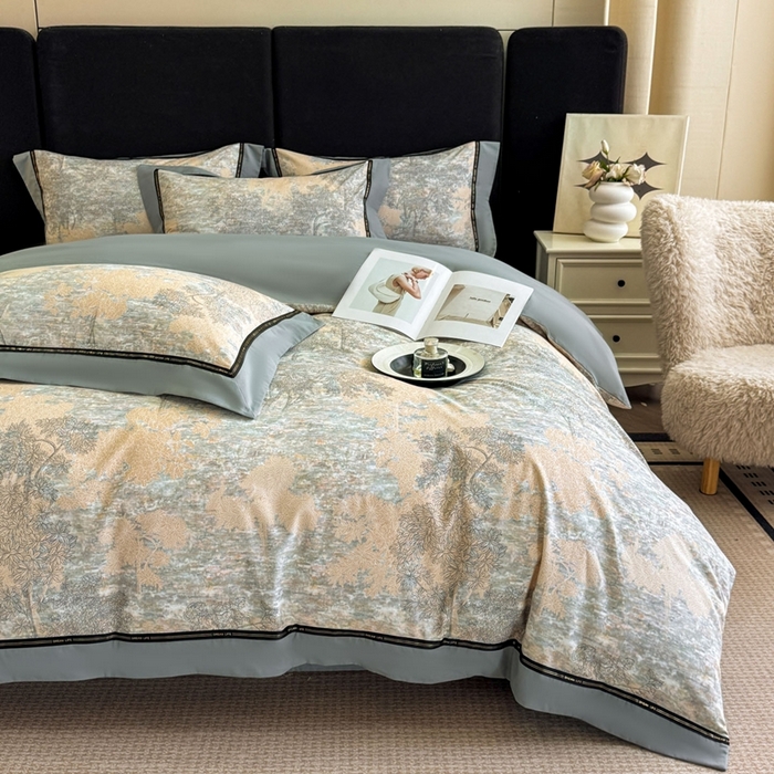 91家纺网 家纺一手货源 找家纺 博纳家纺 2025新款亲肤舒适全棉纯棉磨毛撞色四件套-千山暮雪【控价劵后258（严格按控价来）】 童话森林