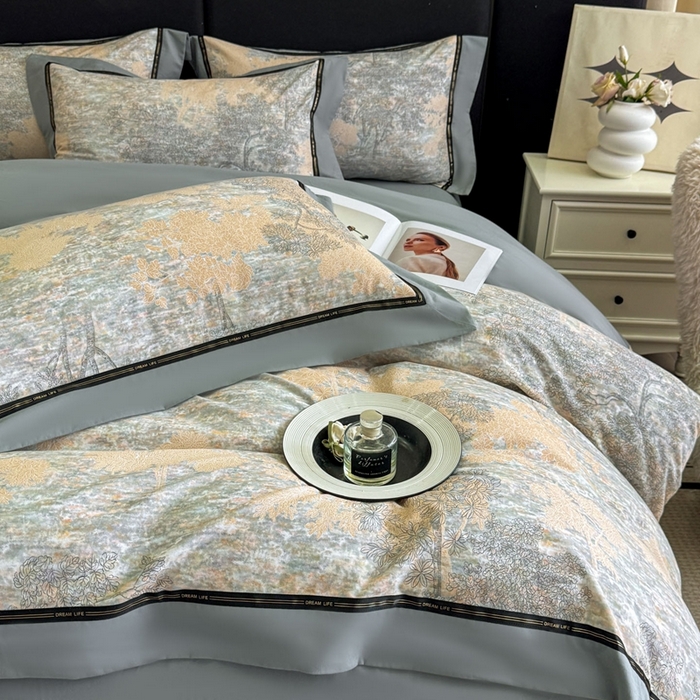 91家纺网 家纺一手货源 找家纺 博纳家纺 2025新款亲肤舒适全棉纯棉磨毛撞色四件套-千山暮雪【控价劵后258（严格按控价来）】 童话森林