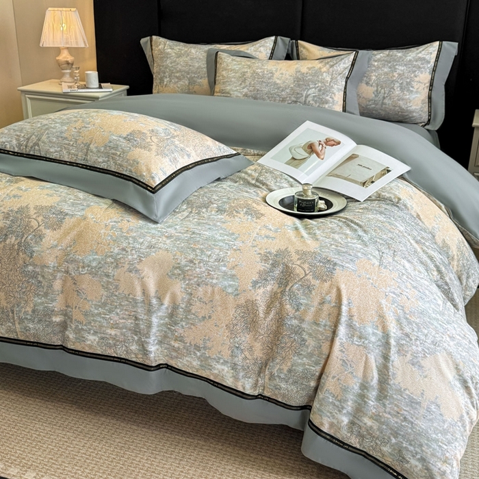 91家纺网 家纺一手货源 找家纺 博纳家纺 2025新款亲肤舒适全棉纯棉磨毛撞色四件套-千山暮雪【控价劵后258（严格按控价来）】 童话森林