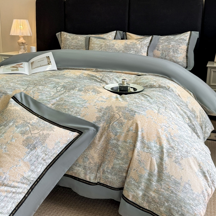 91家纺网 家纺一手货源 找家纺 博纳家纺 2025新款亲肤舒适全棉纯棉磨毛撞色四件套-千山暮雪【控价劵后258（严格按控价来）】 童话森林