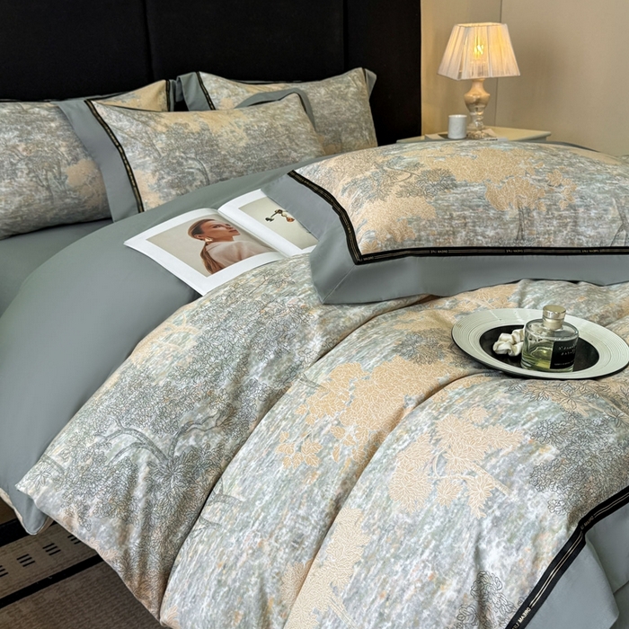 91家纺网 家纺一手货源 找家纺 博纳家纺 2025新款亲肤舒适全棉纯棉磨毛撞色四件套-千山暮雪【控价劵后258（严格按控价来）】 童话森林