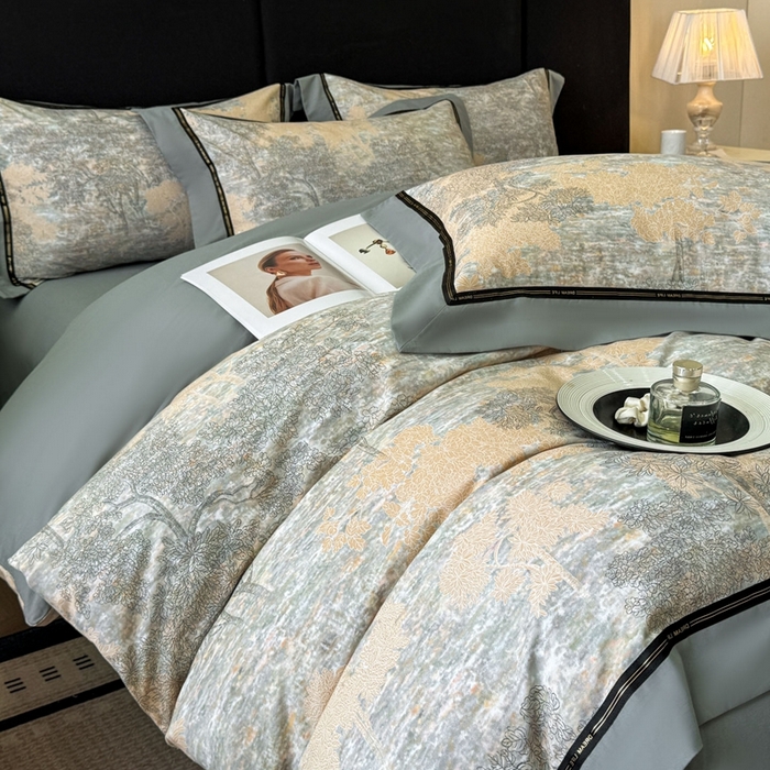 91家纺网 家纺一手货源 找家纺 博纳家纺 2025新款亲肤舒适全棉纯棉磨毛撞色四件套-千山暮雪【控价劵后258（严格按控价来）】 童话森林