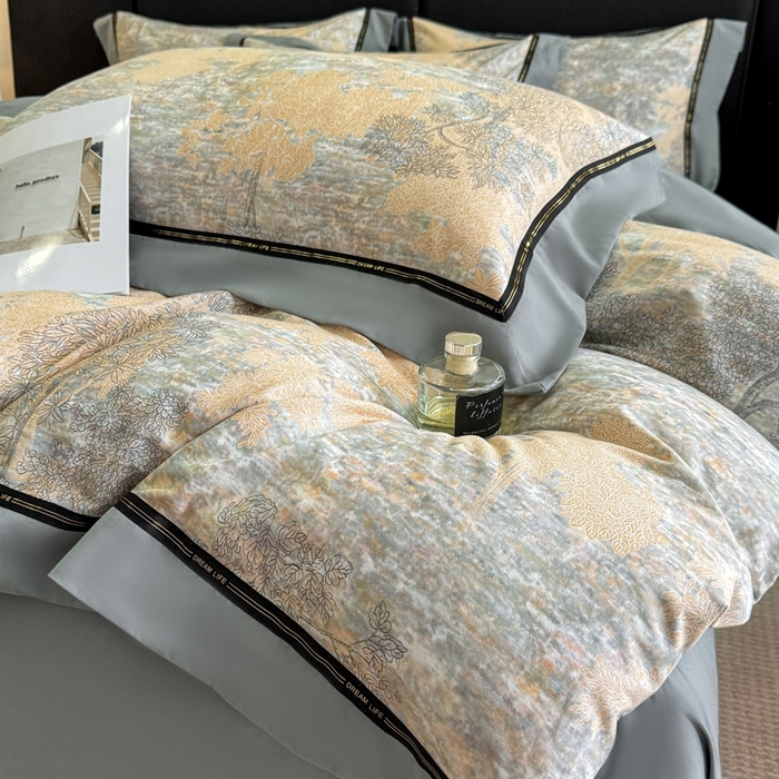 91家纺网 家纺一手货源 找家纺 博纳家纺 2025新款亲肤舒适全棉纯棉磨毛撞色四件套-千山暮雪【控价劵后258（严格按控价来）】 童话森林