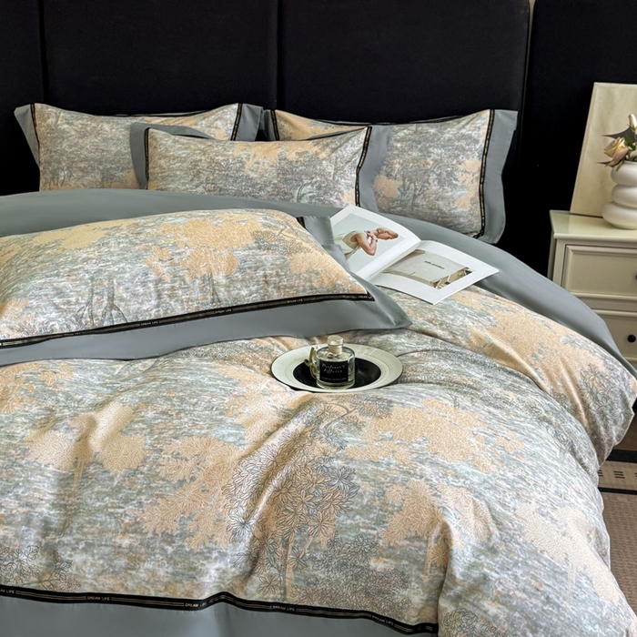 91家纺网 家纺一手货源 找家纺 博纳家纺 2025新款亲肤舒适全棉纯棉磨毛撞色四件套-千山暮雪【控价劵后258（严格按控价来）】 童话森林