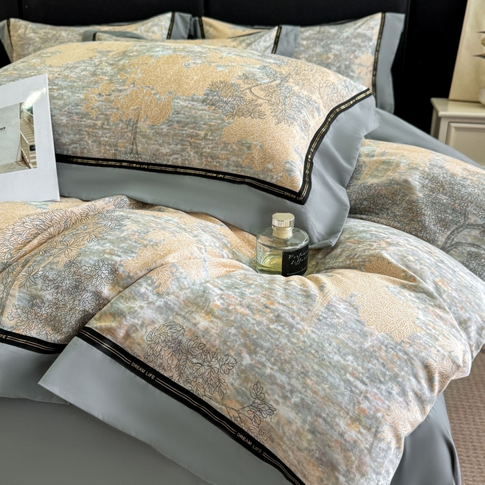 91家纺网 家纺一手货源 找家纺 博纳家纺 2025新款亲肤舒适全棉纯棉磨毛撞色四件套-千山暮雪【控价劵后258（严格按控价来）】 童话森林