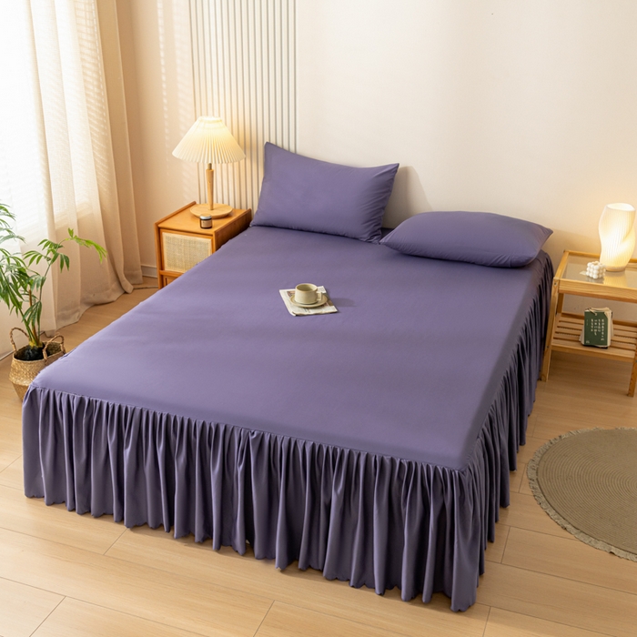 91家纺网 家纺一手货源 找家纺 梵克保罗 2025新款亲肤磨毛舒适柔软纯色Q系列床裙 Q-莫奈紫