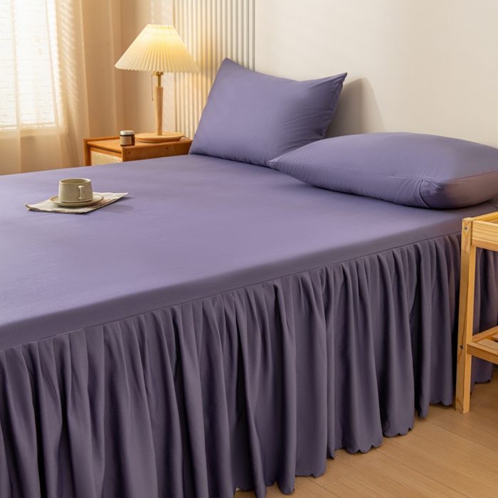 91家纺网 家纺一手货源 找家纺 梵克保罗 2025新款亲肤磨毛舒适柔软纯色Q系列床裙 Q-莫奈紫