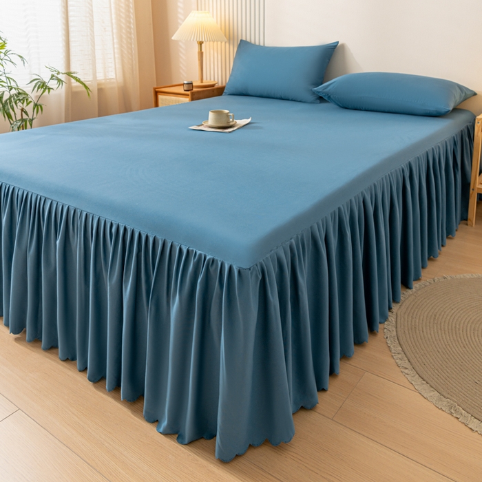 91家纺网 家纺一手货源 找家纺 梵克保罗 2025新款亲肤磨毛舒适柔软纯色Q系列床裙 Q-牛仔蓝