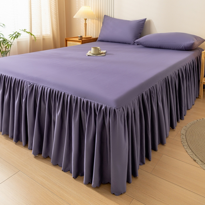 91家纺网 家纺一手货源 找家纺 梵克保罗 2025新款亲肤磨毛舒适柔软纯色Q系列床裙 Q-莫奈紫