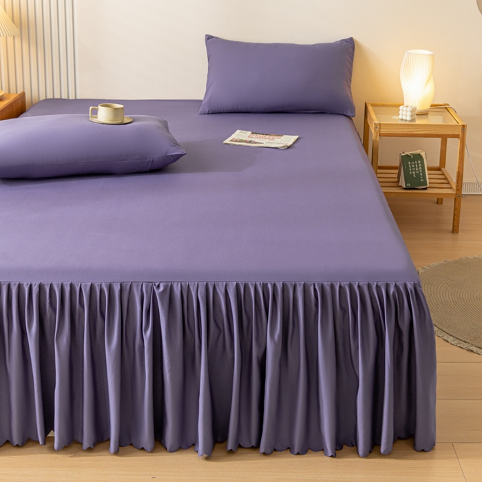 91家纺网 家纺一手货源 找家纺 梵克保罗 2025新款亲肤磨毛舒适柔软纯色Q系列床裙 Q-莫奈紫