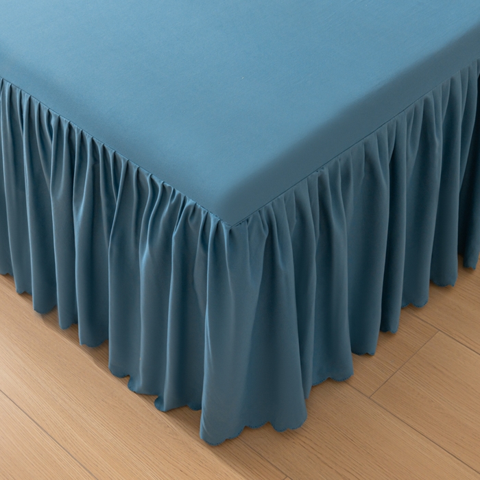 91家纺网 家纺一手货源 找家纺 梵克保罗 2025新款亲肤磨毛舒适柔软纯色Q系列床裙 Q-牛仔蓝