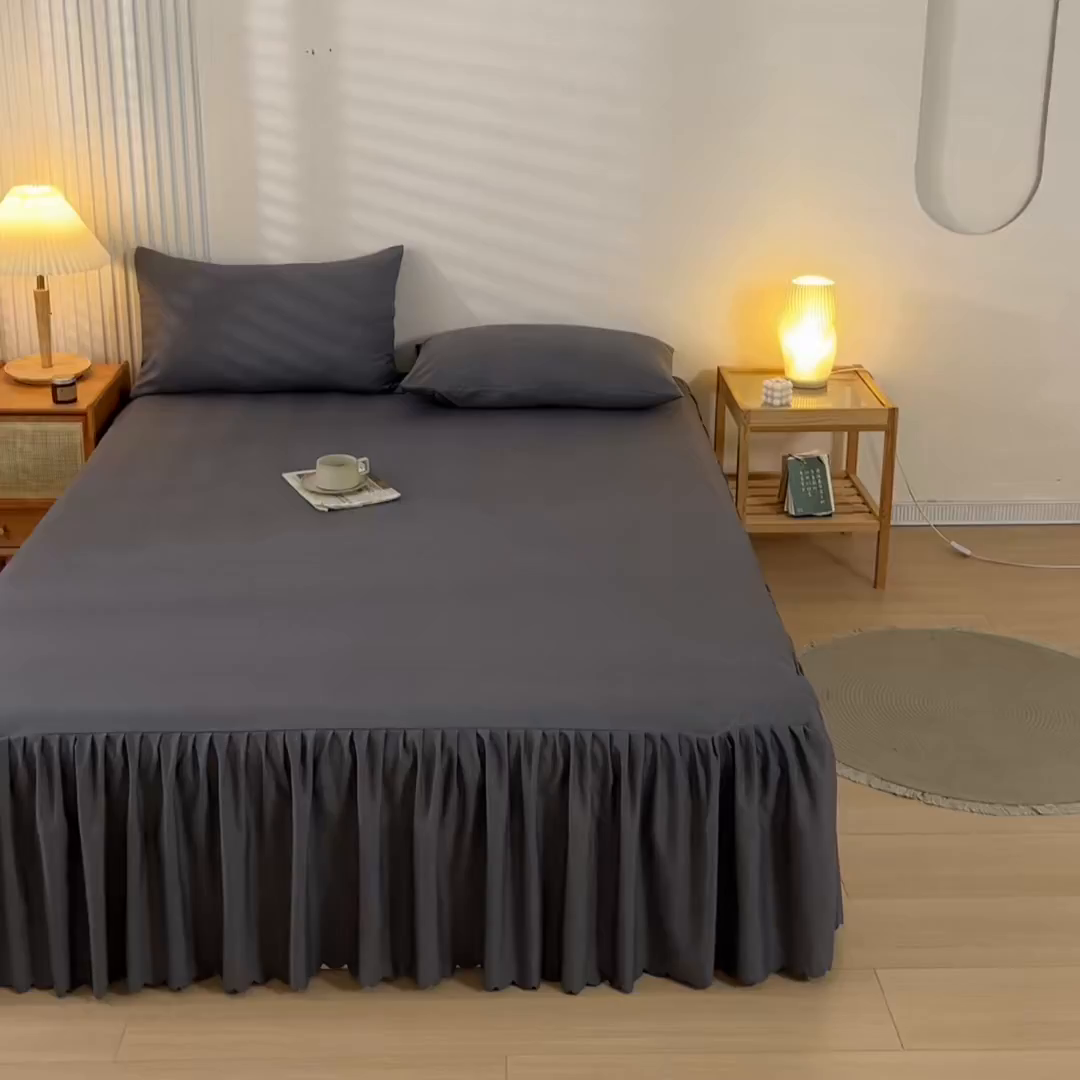 91家纺网 家纺一手货源 找家纺 梵克保罗 2025新款亲肤磨毛舒适柔软纯色Q系列床裙 Q-深灰