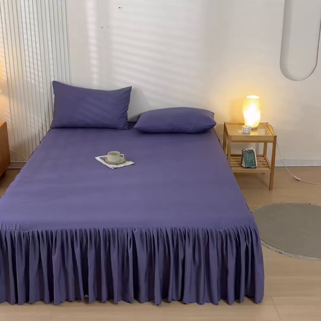 91家纺网 家纺一手货源 找家纺 梵克保罗 2025新款亲肤磨毛舒适柔软纯色Q系列床裙 Q-莫奈紫