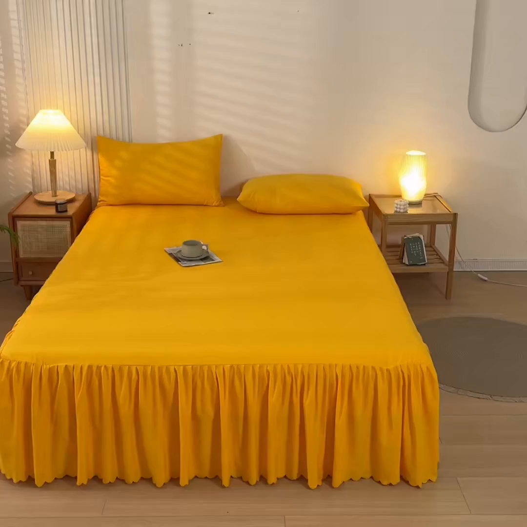 91家纺网 家纺一手货源 找家纺 梵克保罗 2025新款亲肤磨毛舒适柔软纯色Q系列床裙 Q-奥丁金