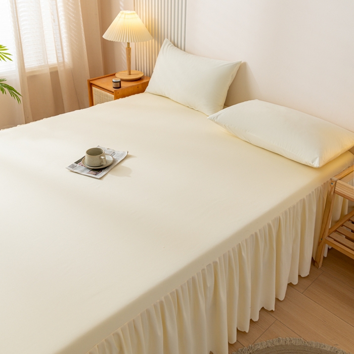 91家纺网 家纺一手货源 找家纺 梵克保罗 2025新款亲肤磨毛舒适柔软纯色Q系列床裙 Q-奶油白