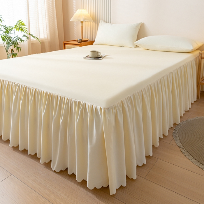 91家纺网 家纺一手货源 找家纺 梵克保罗 2025新款亲肤磨毛舒适柔软纯色Q系列床裙 Q-奶油白