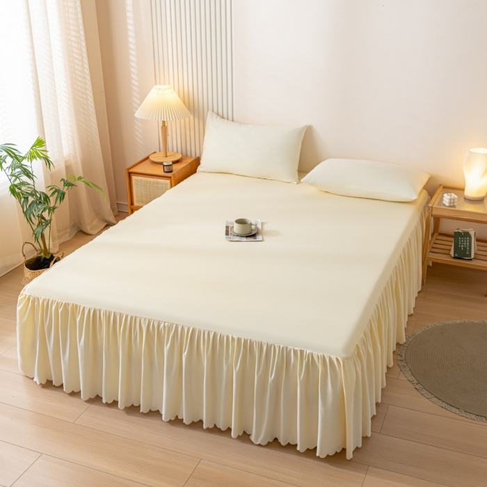 91家纺网 家纺一手货源 找家纺 梵克保罗 2025新款亲肤磨毛舒适柔软纯色Q系列床裙 Q-奶油白