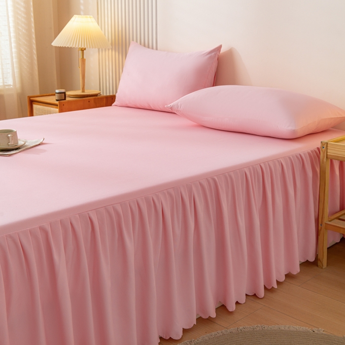 91家纺网 家纺一手货源 找家纺 梵克保罗 2025新款亲肤磨毛舒适柔软纯色Q系列床裙 Q-淡粉