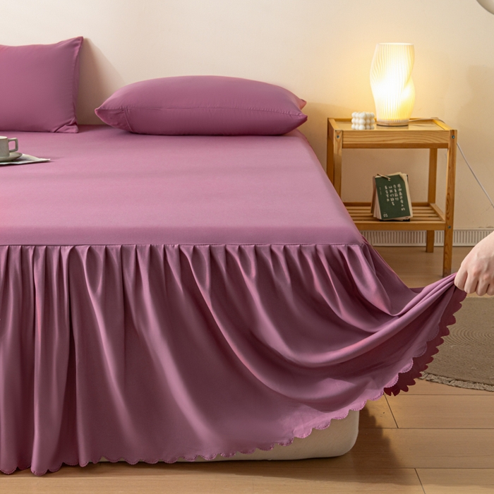 91家纺网 家纺一手货源 找家纺 梵克保罗 2025新款亲肤磨毛舒适柔软纯色Q系列床裙 Q-冷玫瑰