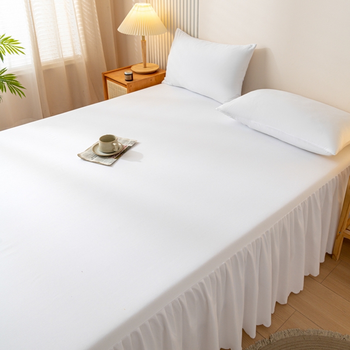 91家纺网 家纺一手货源 找家纺 梵克保罗 2025新款亲肤磨毛舒适柔软纯色Q系列床裙 Q-纯白