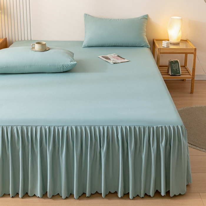 91家纺网 家纺一手货源 找家纺 梵克保罗 2025新款亲肤磨毛舒适柔软纯色Q系列床裙 Q-墨绿