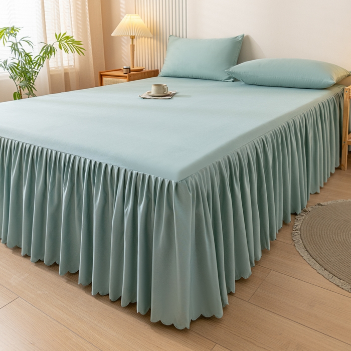 91家纺网 家纺一手货源 找家纺 梵克保罗 2025新款亲肤磨毛舒适柔软纯色Q系列床裙 Q-墨绿