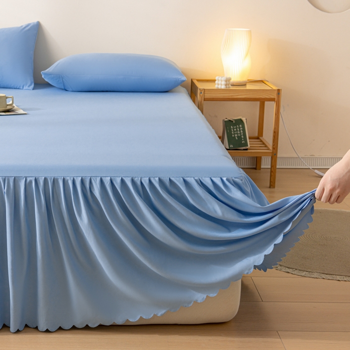 91家纺网 家纺一手货源 找家纺 梵克保罗 2025新款亲肤磨毛舒适柔软纯色Q系列床裙 Q-天蓝