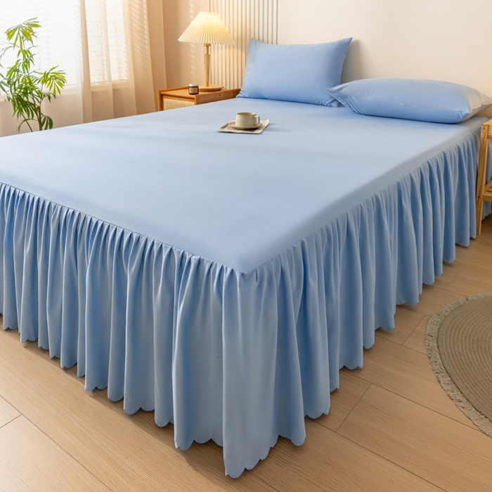 91家纺网 家纺一手货源 找家纺 梵克保罗 2025新款亲肤磨毛舒适柔软纯色Q系列床裙 Q-天蓝