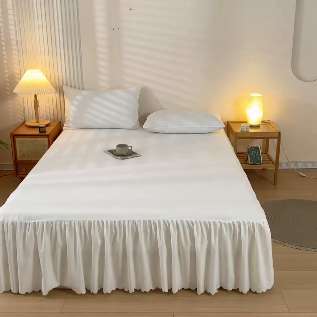 91家纺网 家纺一手货源 找家纺 梵克保罗 2025新款亲肤磨毛舒适柔软纯色Q系列床裙 Q-纯白