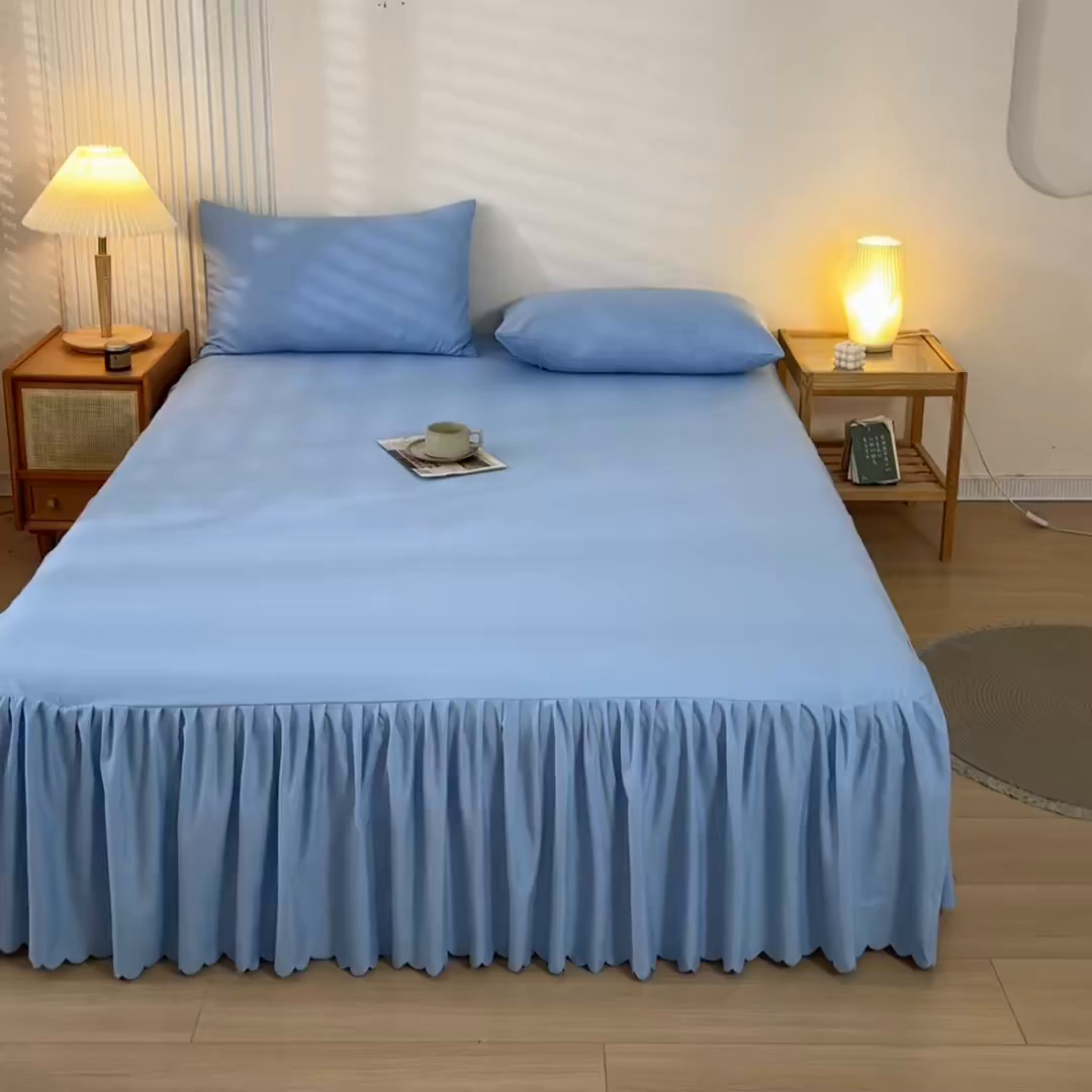 91家纺网 家纺一手货源 找家纺 梵克保罗 2025新款亲肤磨毛舒适柔软纯色Q系列床裙 Q-天蓝