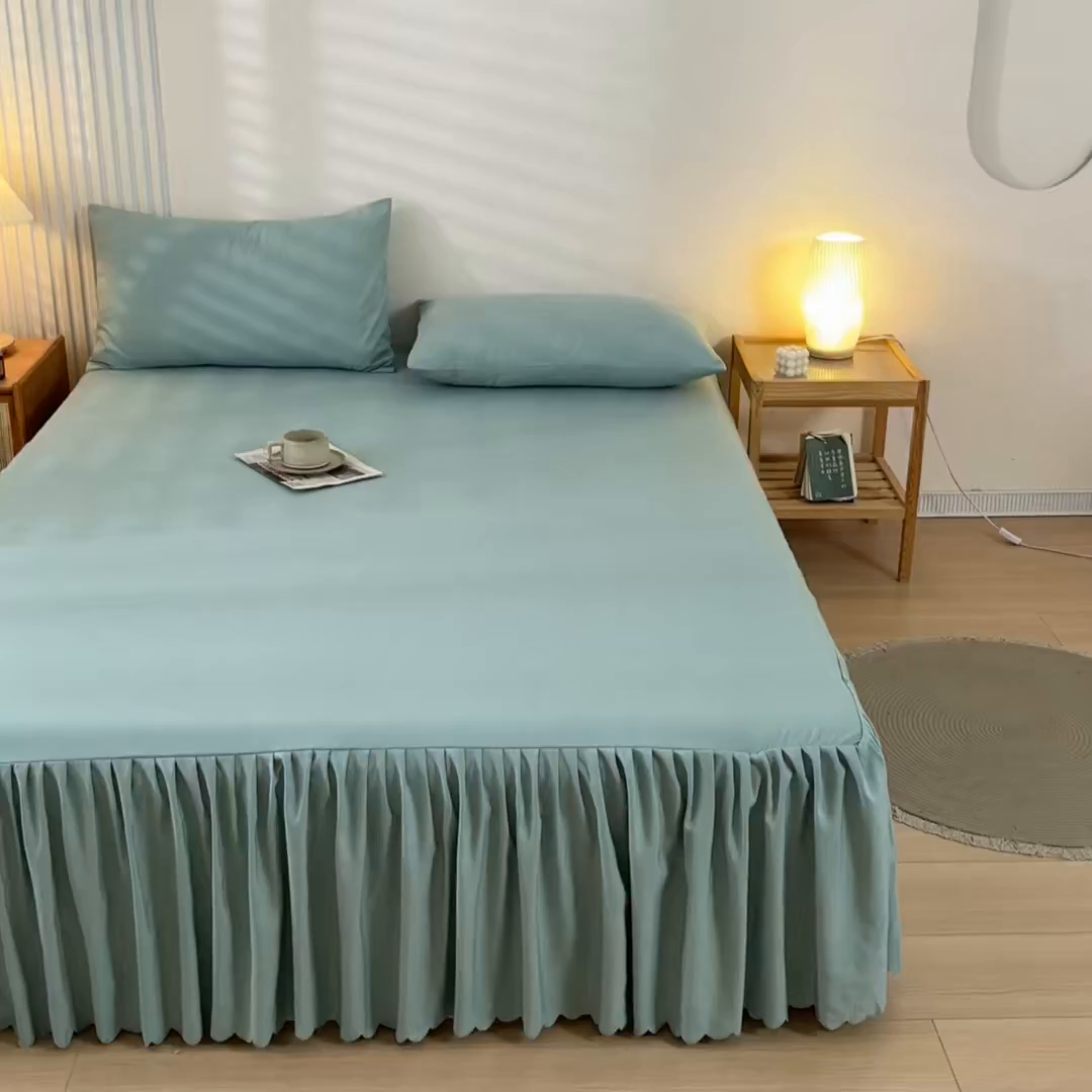 91家纺网 家纺一手货源 找家纺 梵克保罗 2025新款亲肤磨毛舒适柔软纯色Q系列床裙 Q-墨绿