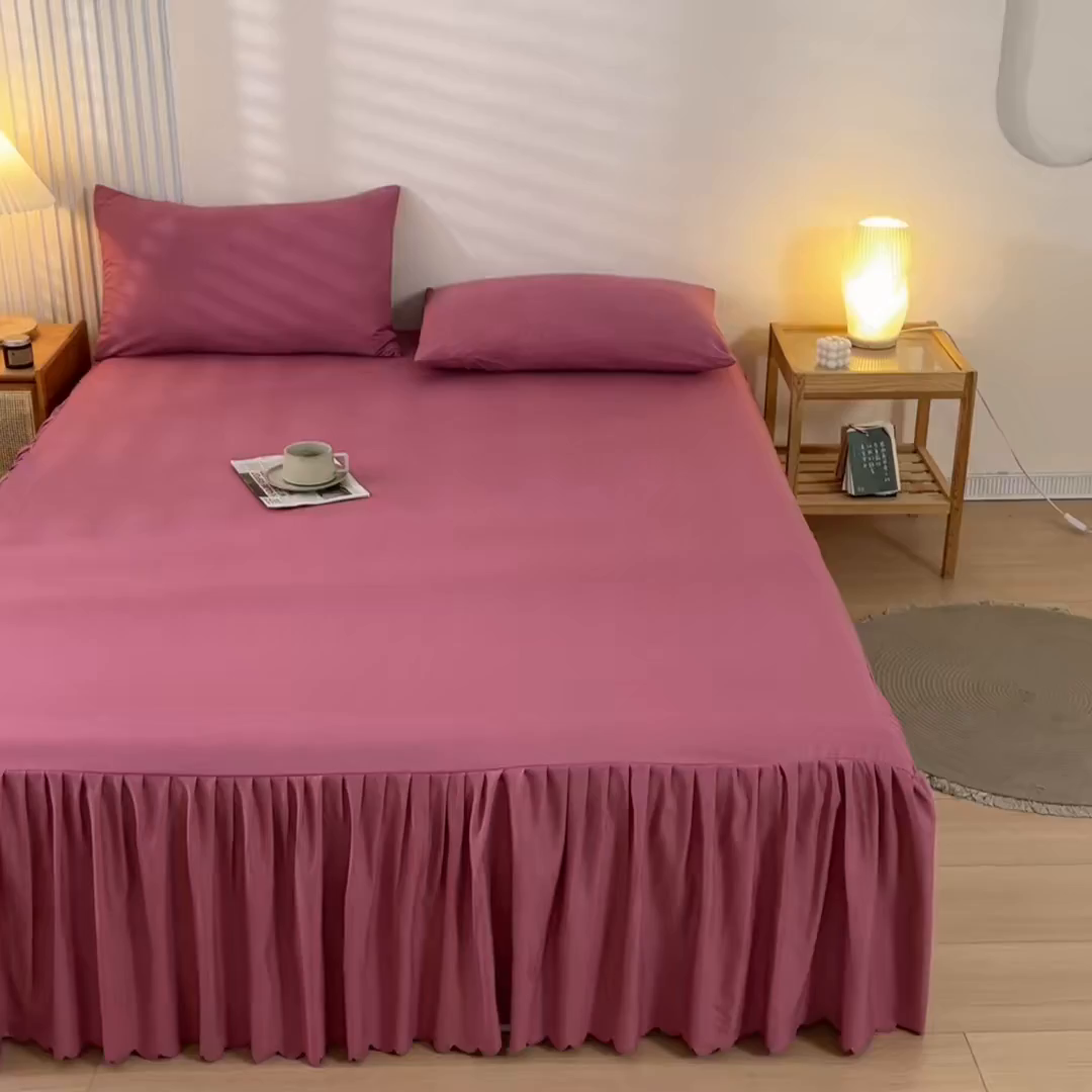 91家纺网 家纺一手货源 找家纺 梵克保罗 2025新款亲肤磨毛舒适柔软纯色Q系列床裙 Q-冷玫瑰