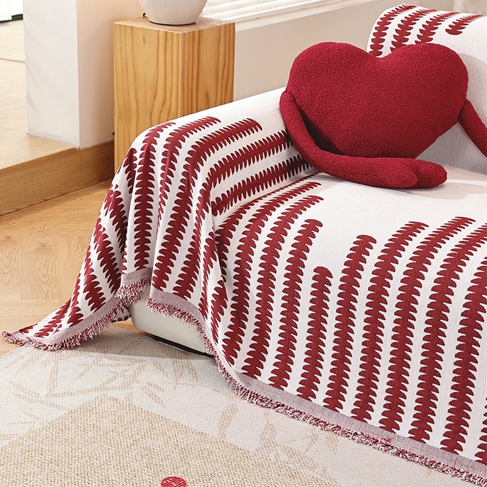 91家纺网 家纺一手货源 找家纺 共鸣沙发垫 2025新款亲肤舒适雪尼尔玉兰喜庆红色沙发巾 拾忆红色 180x130cm沙发巾