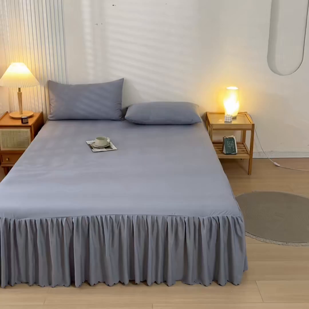 91家纺网 家纺一手货源 找家纺 梵克保罗 2025新款亲肤磨毛舒适柔软纯色Q系列床裙 Q-浅灰