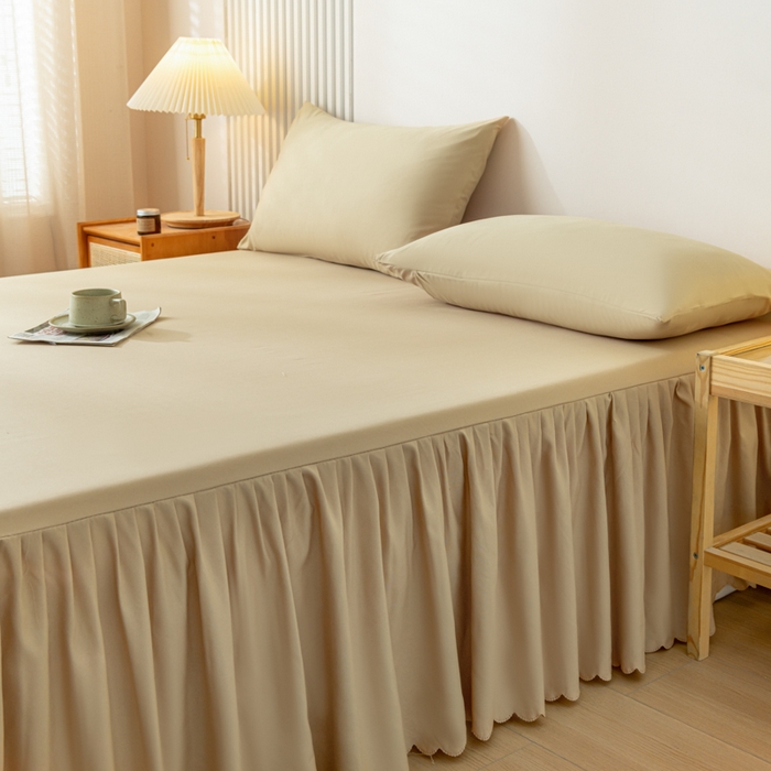 91家纺网 家纺一手货源 找家纺 梵克保罗 2025新款亲肤磨毛舒适柔软纯色Q系列床裙 Q-卡其