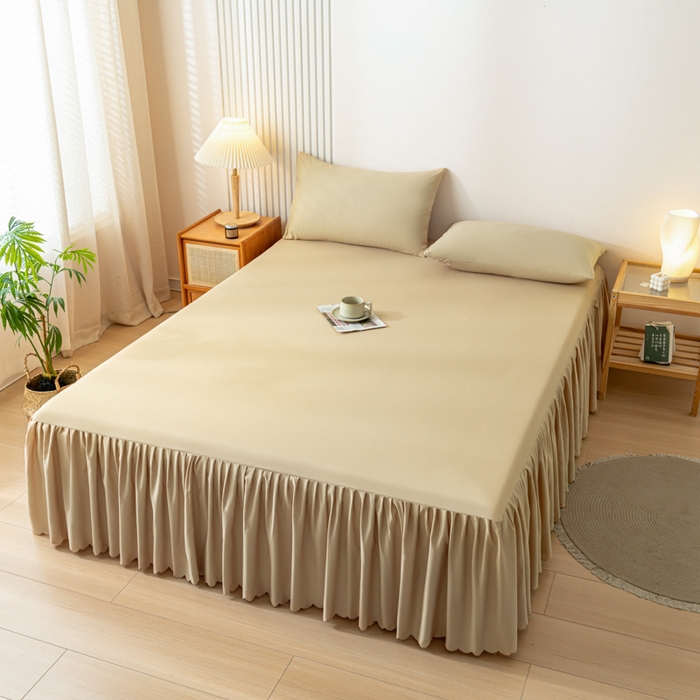 91家纺网 家纺一手货源 找家纺 梵克保罗 2025新款亲肤磨毛舒适柔软纯色Q系列床裙 Q-卡其