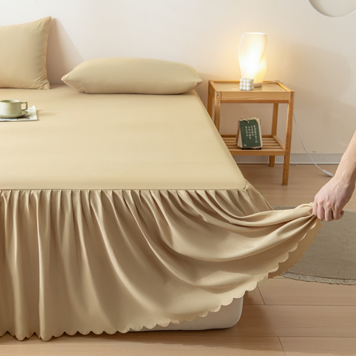 91家纺网 家纺一手货源 找家纺 梵克保罗 2025新款亲肤磨毛舒适柔软纯色Q系列床裙 Q-卡其