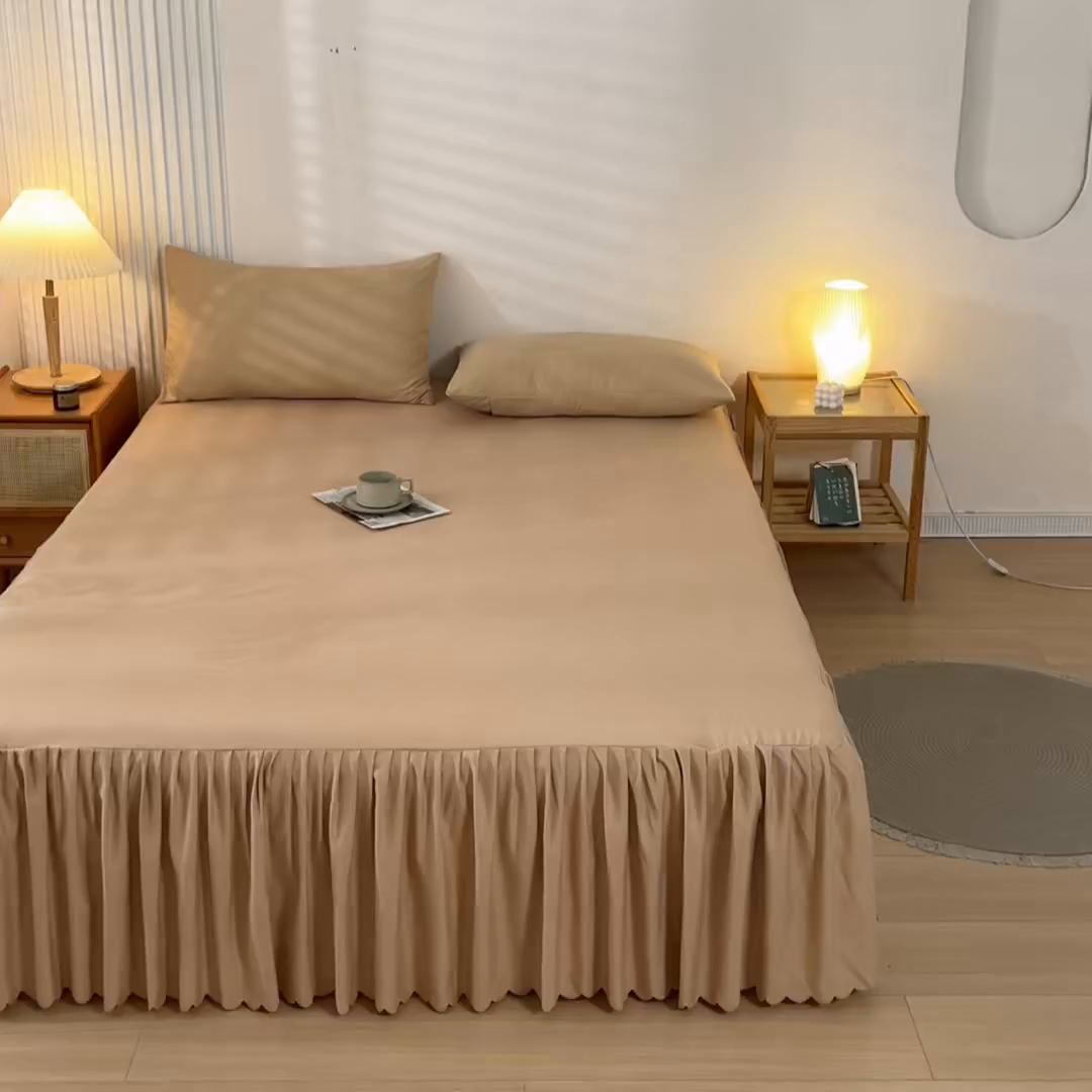 91家纺网 家纺一手货源 找家纺 梵克保罗 2025新款亲肤磨毛舒适柔软纯色Q系列床裙 Q-卡其