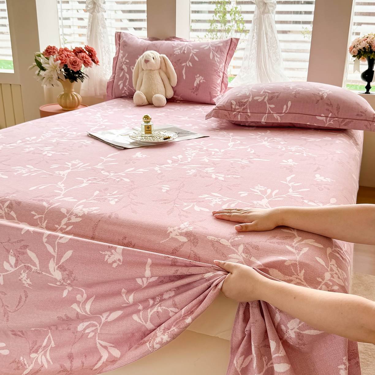 91家纺网 家纺一手货源 找家纺 壹贝家纺 2025新款A类100%全棉纯棉磨毛床单单床单床单单件 春和景明-粉