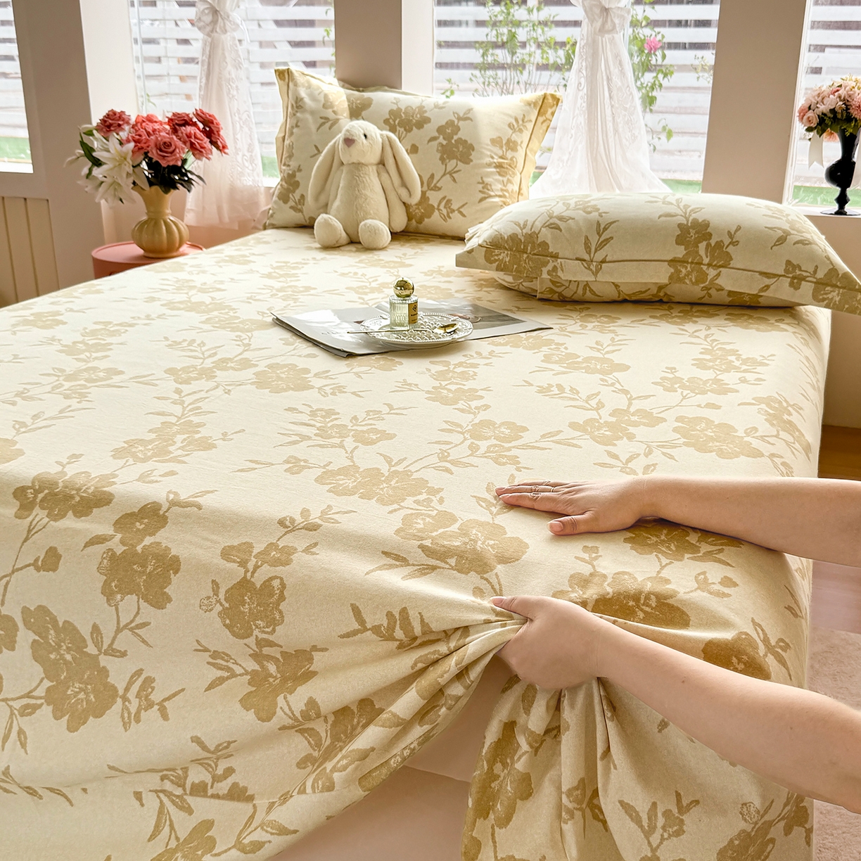 91家纺网 家纺一手货源 找家纺 壹贝家纺 2025新款A类100%全棉纯棉磨毛床单单床单床单单件 梅花印-黄