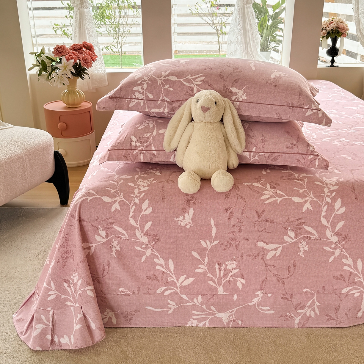 91家纺网 家纺一手货源 找家纺 壹贝家纺 2025新款A类100%全棉纯棉磨毛床单单床单床单单件 春和景明-粉